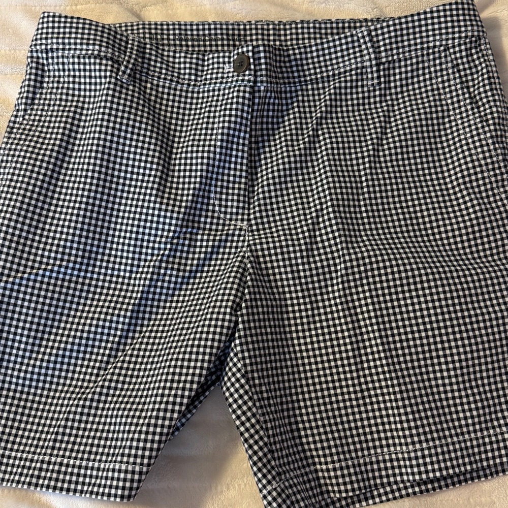 New Talbots Womens 10 Gingham Relaxed Chino Shorts Black White Casual Basic